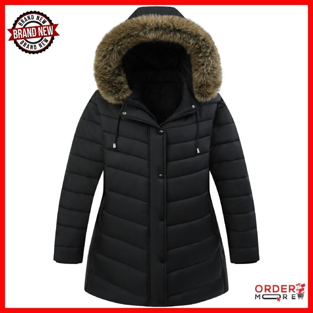 Plus Size Waterproof Down Puffer Coat with Detachable Hood for Winter